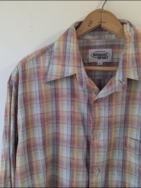 Missoni Sport Men’s Plaid Long Sleeve Button-Up Shirt Multi-Color Size Large
